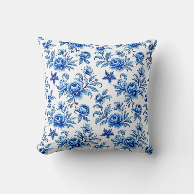 Coussin Fleurs asiatiques bleues et blanches (Recto)