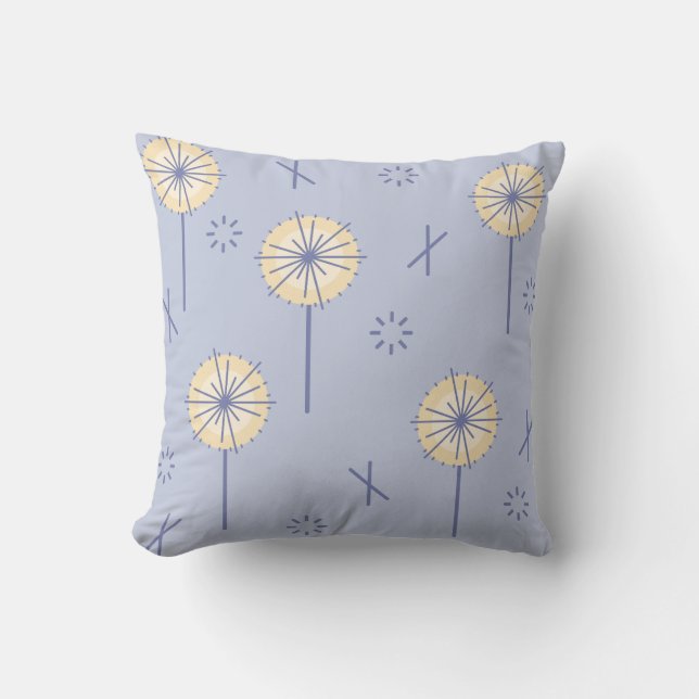 Coussin Fleurs Atomiques Rétro Bleu Jaune (Recto)