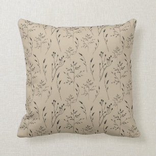 Coussin Fleurs beiges Flore naturel Botanique