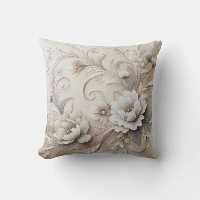 Coussin Fleurs beiges modernes 3 Poster (Recto)