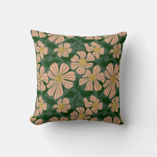Coussin Fleurs beiges modernes avec feuilles verts