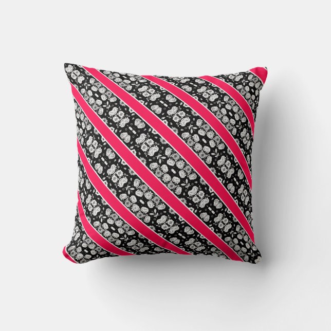 Coussin Fleurs blanches blanches roses mignonnes rayures (Recto)