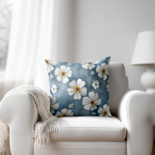 Coussin Fleurs Blanches Bleues