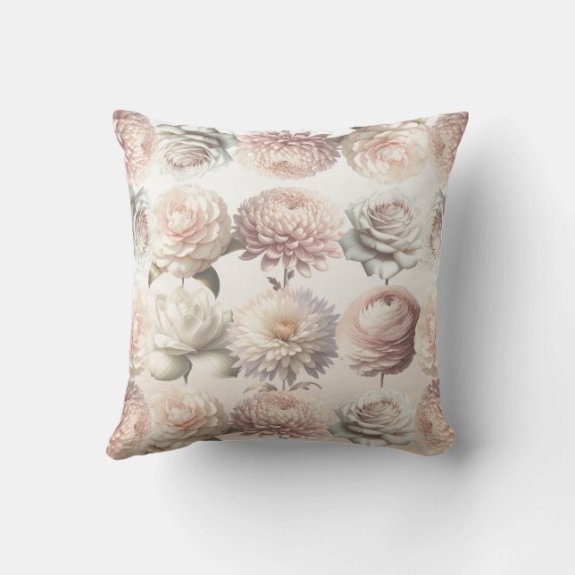 Coussin Fleurs blanches crémeuses rose pêche Floral  (Verso)