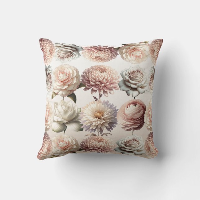 Coussin Fleurs blanches crémeuses rose pêche Floral  (Verso)