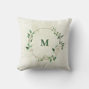 Coussin fleurs blanches d'ivoire verdure