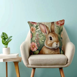 Coussin Fleurs blanches et lapin