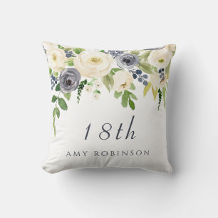 Coussin Fleurs blanches et marines Filles 18e anniversaire