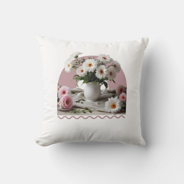 Coussin Fleurs blanches et roses (Recto)