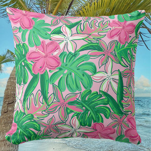 Coussin Fleurs blanches et roses tropicales Floral prépa