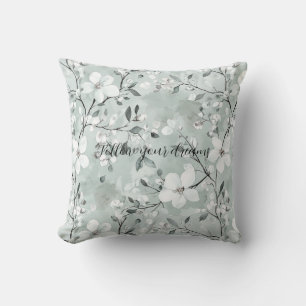 Coussin Fleurs blanches gris chic