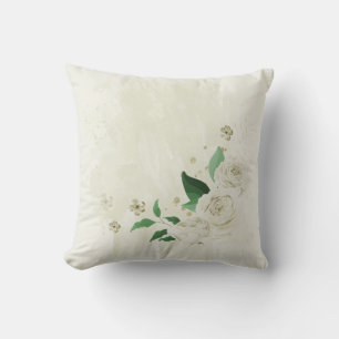 Coussin fleurs blanches ivoire verdure