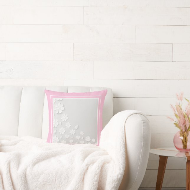 Coussin Fleurs blanches modernes en rose (Canapé)