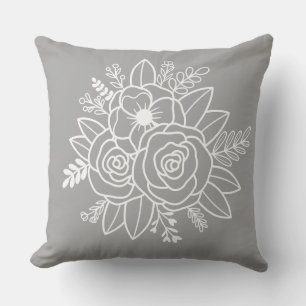 Coussin Fleurs blanches modernes orange et gris pour la pe