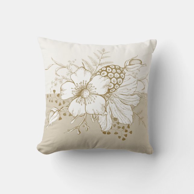 Coussin Fleurs blanches or contour accents (Recto)