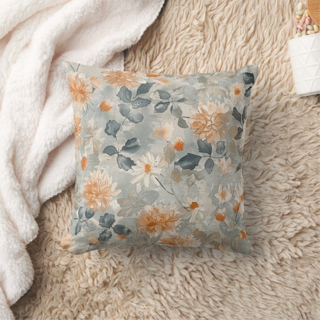 Coussin Fleurs blanches orange feuilles bleues (Couverture)