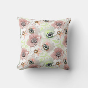 Coussin Fleurs blanches, roses.