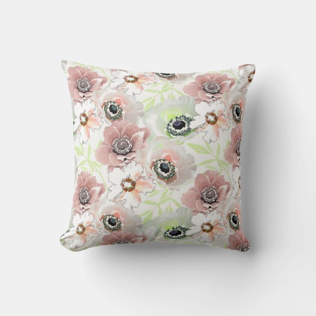 Coussin Fleurs blanches, roses. (Recto)