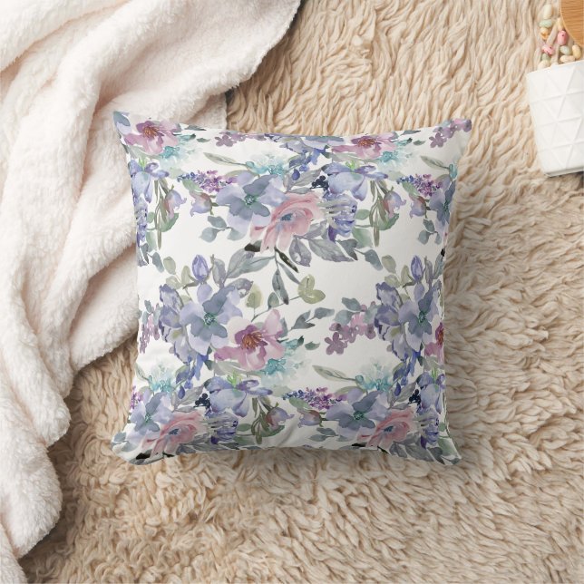 Coussin Fleurs blanches roses pastel bleues violettes (Couverture)