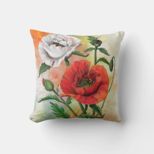 Coussin Fleurs blanches rouges Lancer l'oreiller