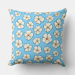 Coussin Fleurs blanches sur fond bleu