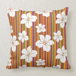 Coussin Fleurs blanches sur un arrière - plan rayé