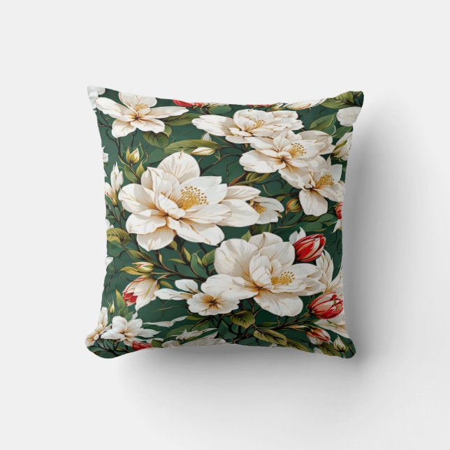 Coussin Fleurs blanches sur un motif vert (Recto)