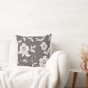 Coussin Fleurs blanches Vintages noires Brown