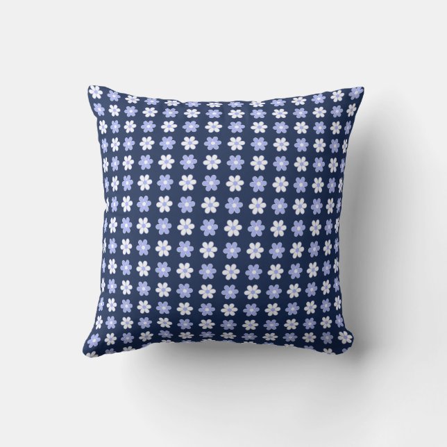 Coussin Fleurs bleu ciel et blanc sur bleu royal (Verso)