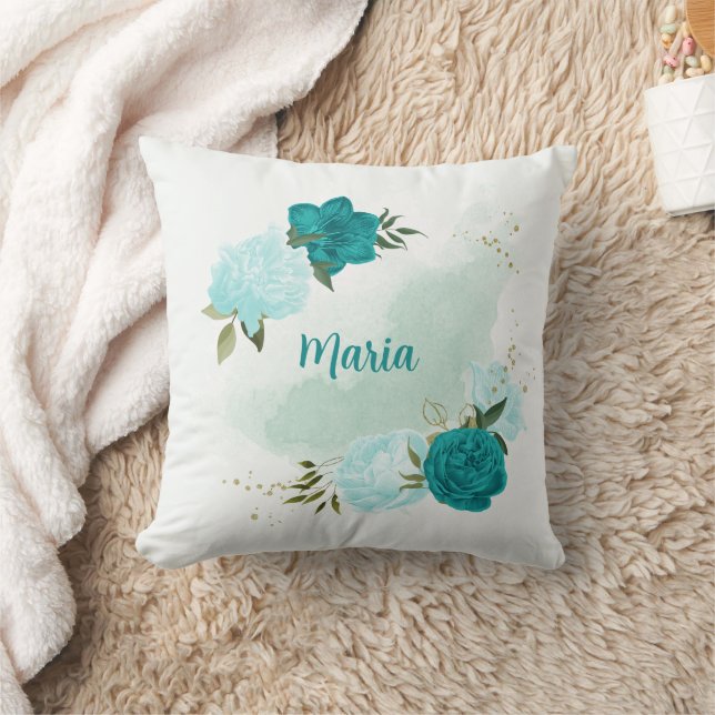 Coussin fleurs bleu clair turquoise (Couverture)