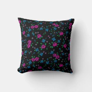 Coussin Fleurs bleu rose Motif, feuilles verts