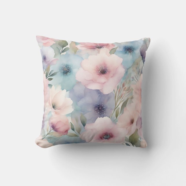 Coussin Fleurs bleu violet rose Design floral (Recto)