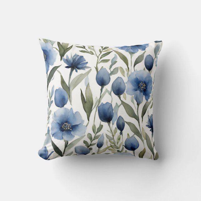 Coussin Fleurs Bleues Art Floral Design (Recto)