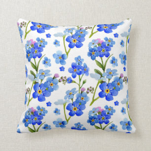 Coussin Fleurs bleues de myosotis d'aquarelle