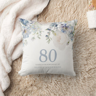 Coussin Fleurs bleues Dusty 80e anniversaire cadeau de fêt