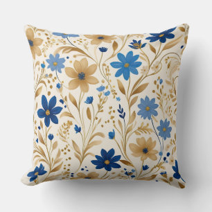 Coussin Fleurs bleues et dorées