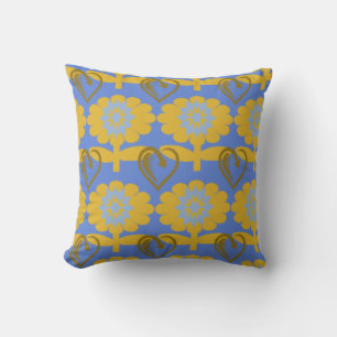 Coussin Fleurs bleues et jaunes - Jeu d'oreiller - Designe