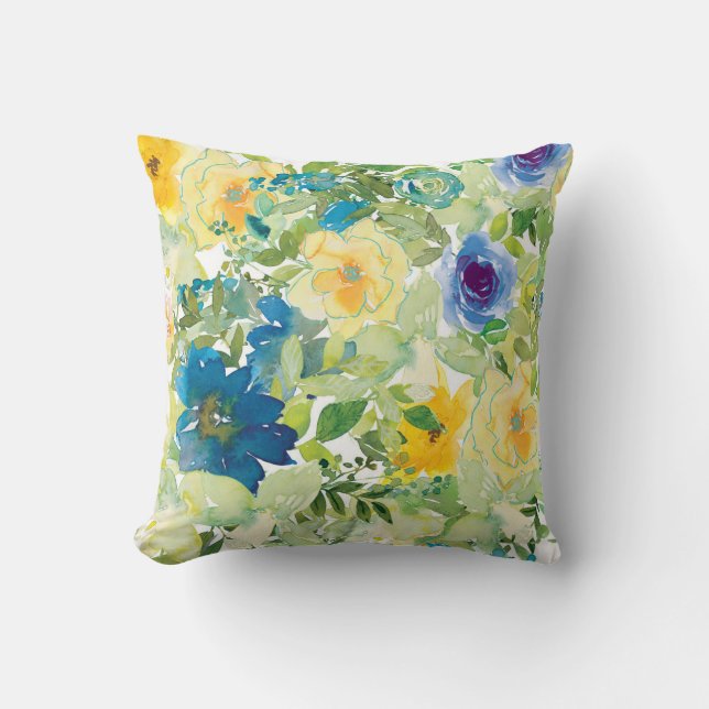 Coussin Fleurs bleues et jaunes Lancer l'oreiller (Recto)