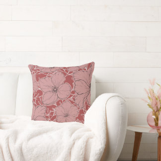 Coussin Fleurs bleues - LineArt Design - rose/rouge