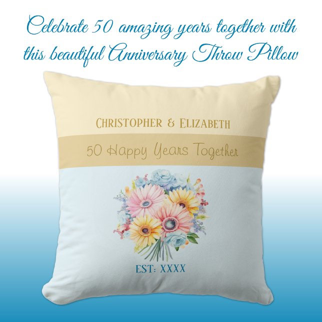Coussin Fleurs bleues pour 50ème anniversaire de mariage e (Créateur téléchargé)