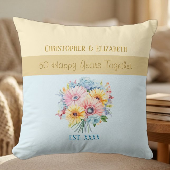 Coussin fleurs bleues pour le 50e anniversaire de mariage  (Créateur téléchargé)