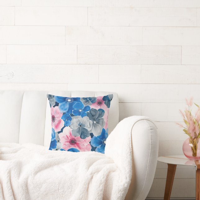 Coussin Fleurs Bleues Roses Chic (Canapé)