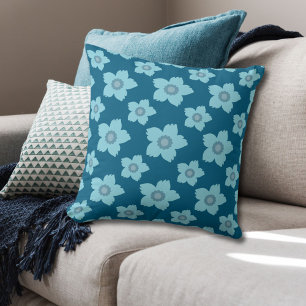 Coussin Fleurs bleues sur Arrière - plan bleu
