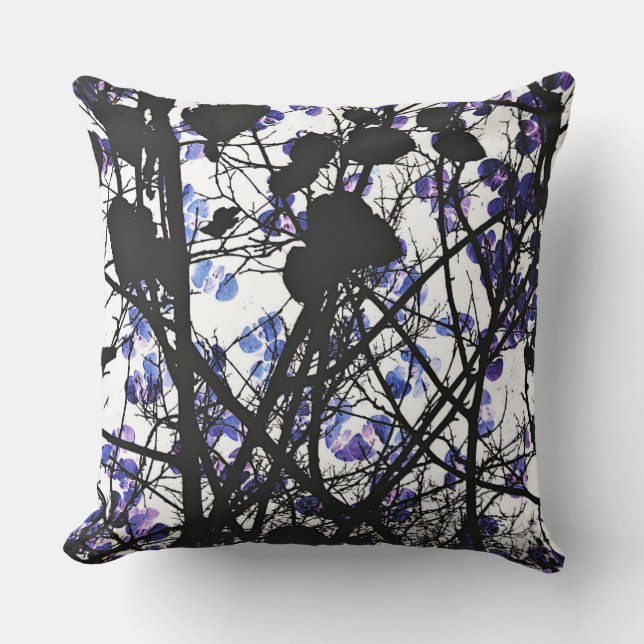 Coussin Fleurs bleues sur l'arbre d'hiver concept art numé (Recto)