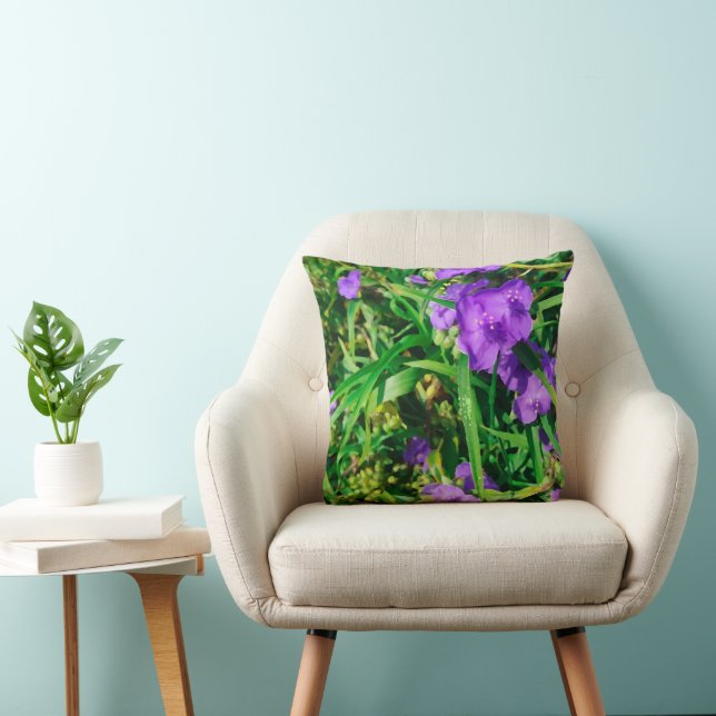 Coussin Fleurs bleues violettes stylisées Florales (Chaise)