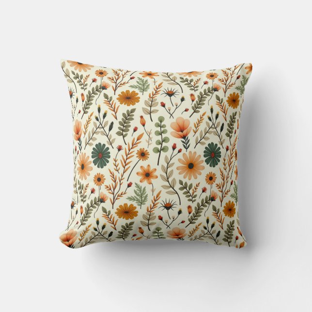 Coussin Fleurs Bohème Beige et Marron (Recto)