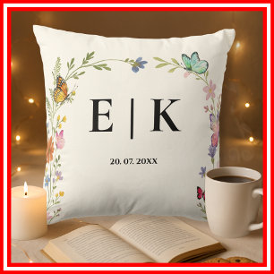 Coussin Fleurs Boho Fleurs Sauvages Monogramme Papillon