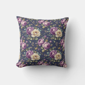 Coussin Fleurs Botaniques Anciennes - Roses Roses et Viole
