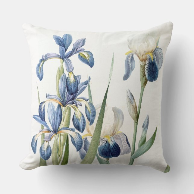 Coussin Fleurs botaniques d'iris de poème bleu d'iris (Recto)