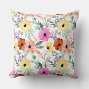 Coussin Fleurs botaniques florales aquarelles modernes